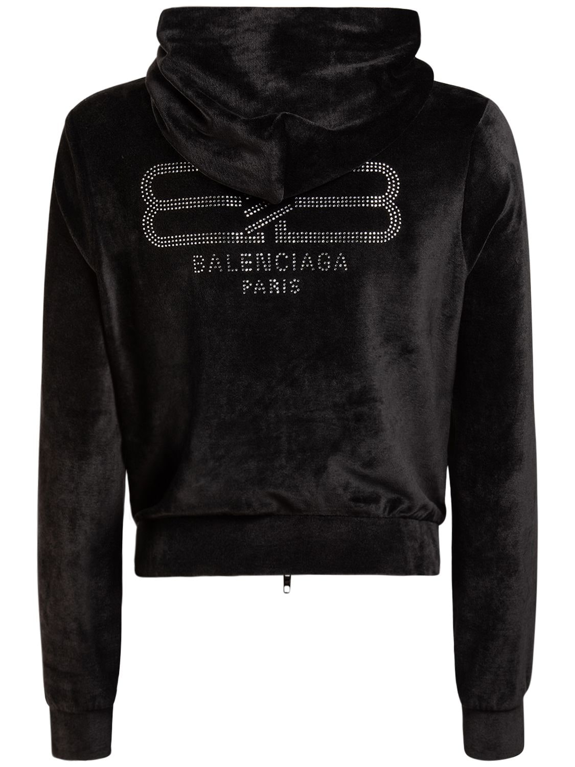 Shop Balenciaga Fitted Viscose Blend Zip-up Hoodie In Black