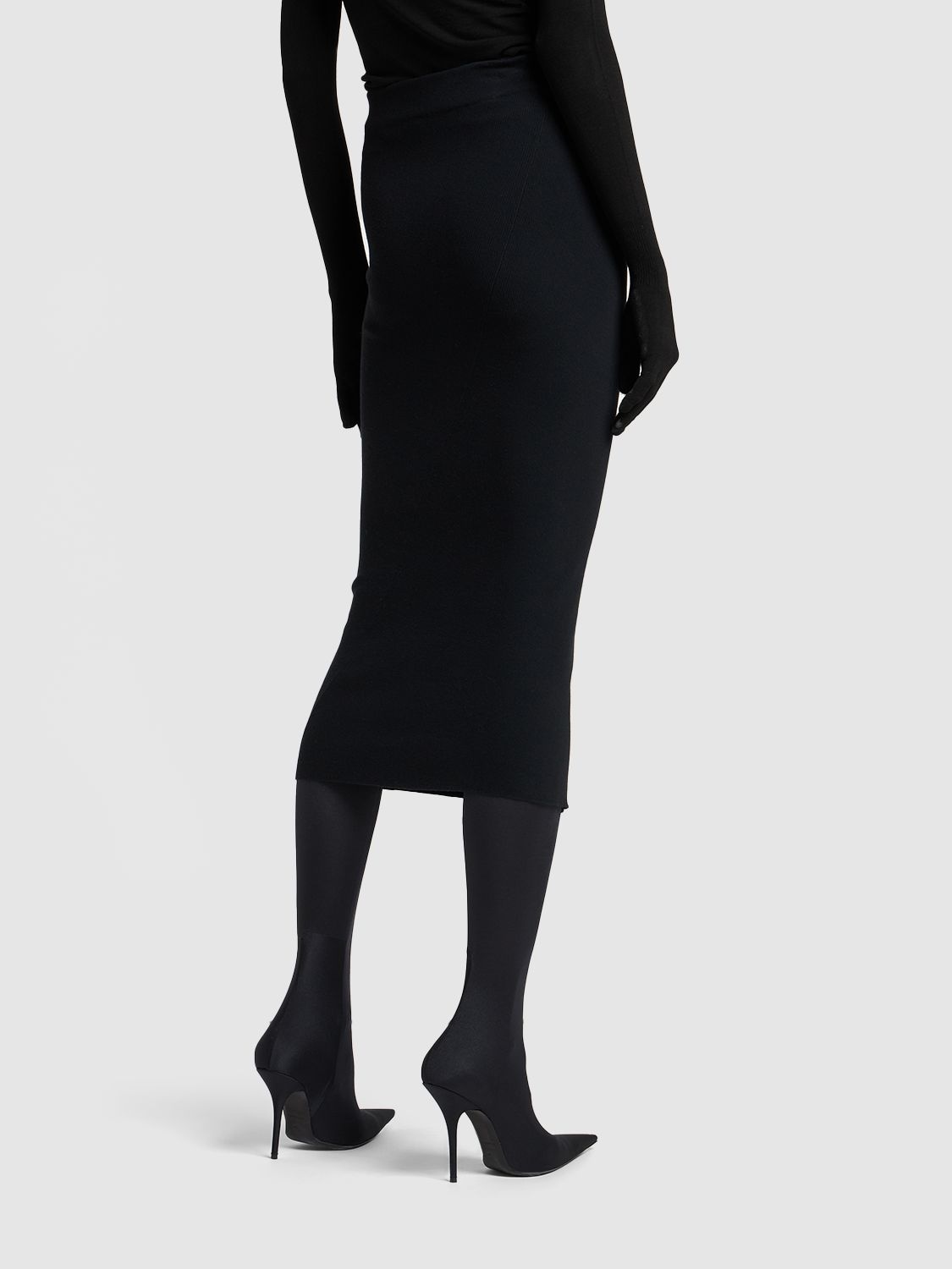 Shop Balenciaga Twisted Cotton Blend Midi Skirt In Black