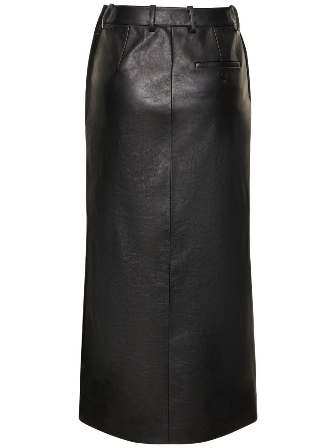 Shop Balenciaga Tailored Leather Skirt W/ Slit In Black
