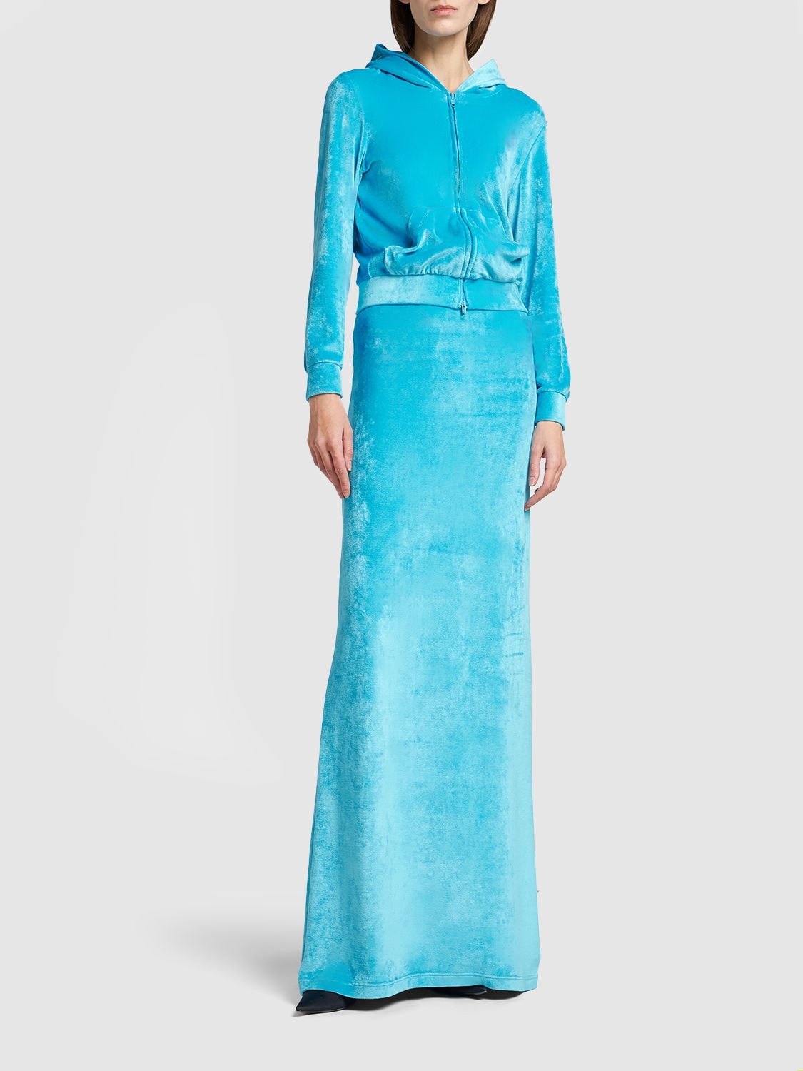 Shop Balenciaga Viscose Blend Maxi Skirt In Azure