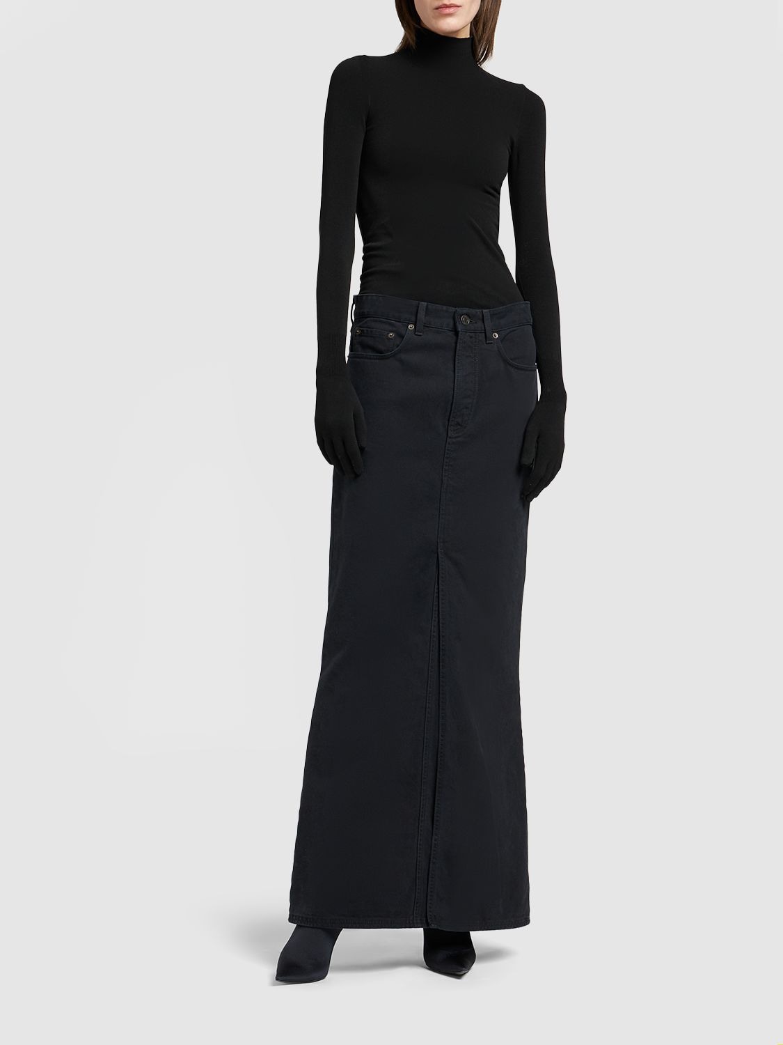 Shop Balenciaga Cotton Maxi Skirt In Black