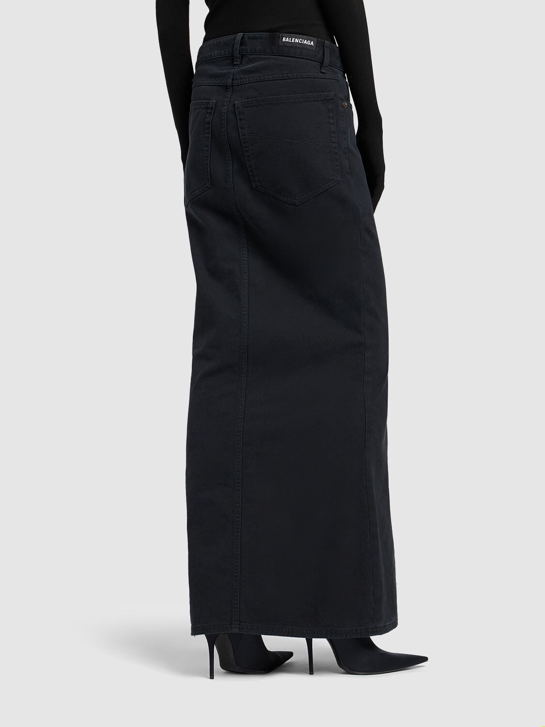 Shop Balenciaga Cotton Maxi Skirt In Black