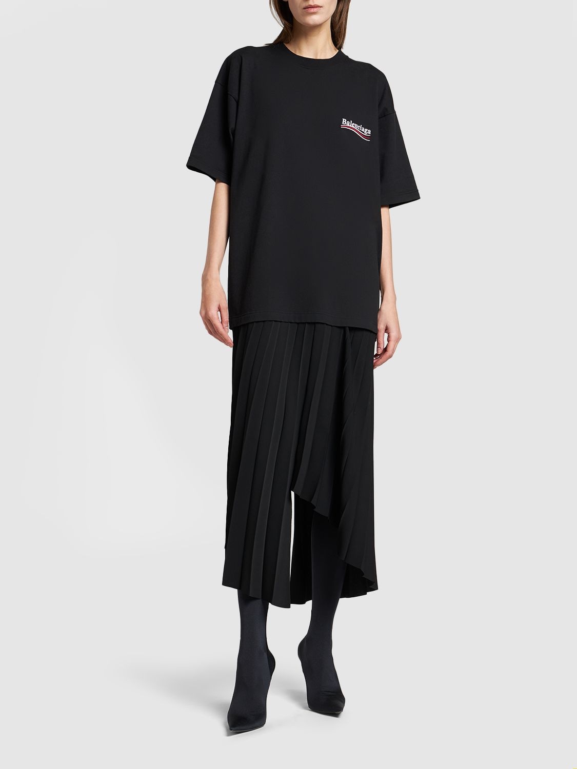 Shop Balenciaga Pleated Nylon T-shirt Dress In Black