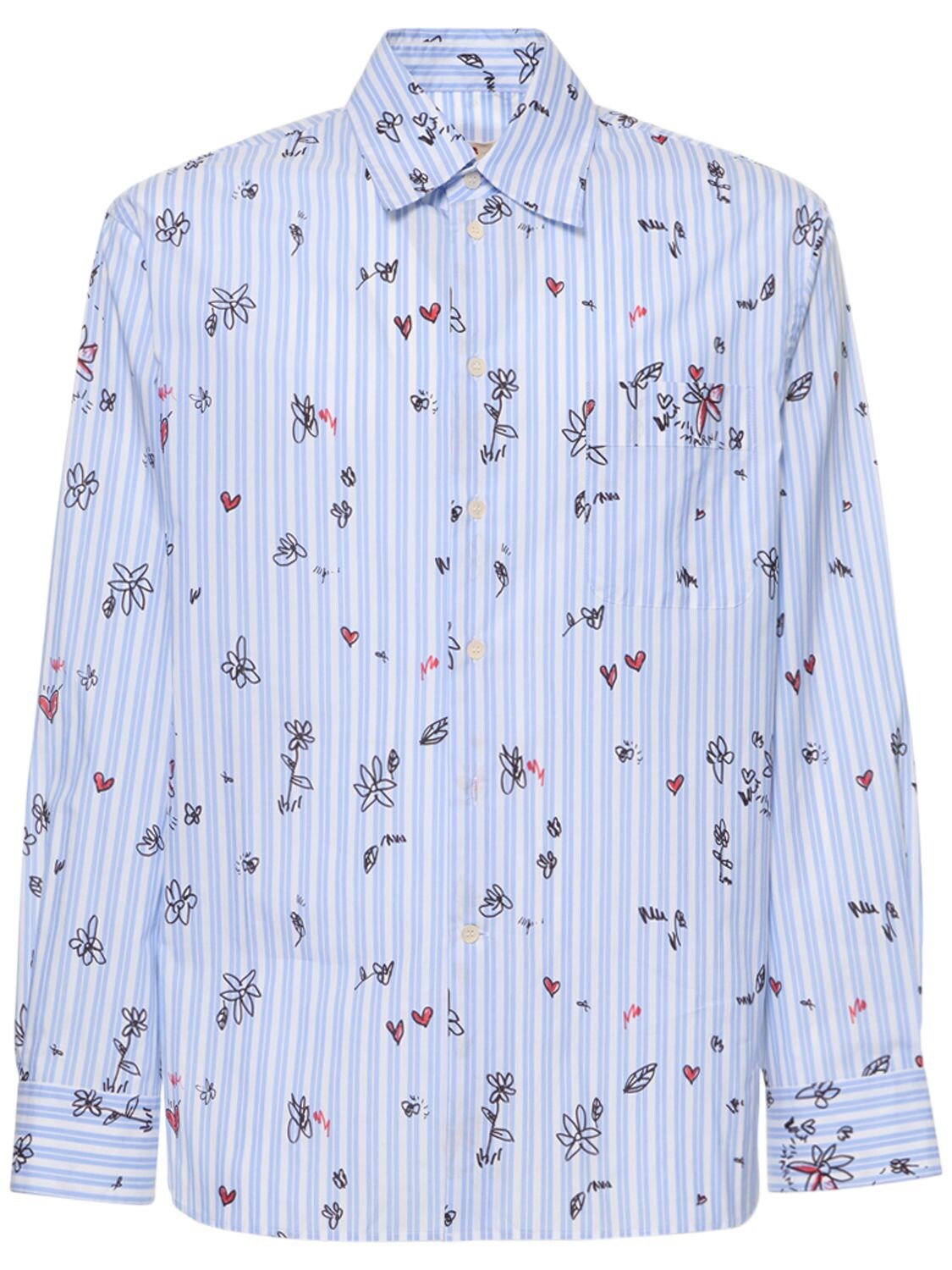 Shop Marni Magic Garden Print Cotton Poplin Shirt In Sky Blue