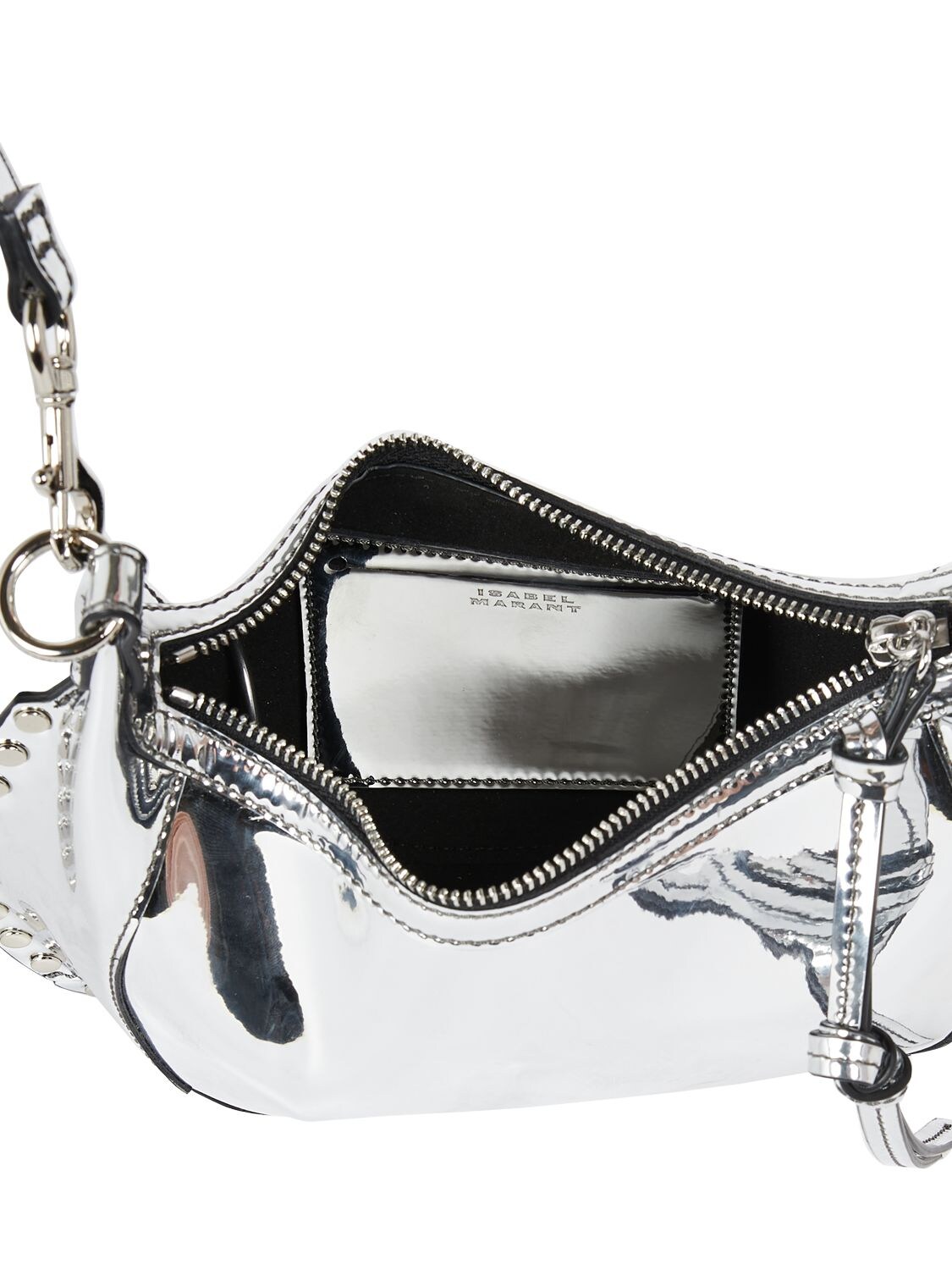Shop Isabel Marant Oskan Moon Mirror Effect Shoulder Bag In Silver