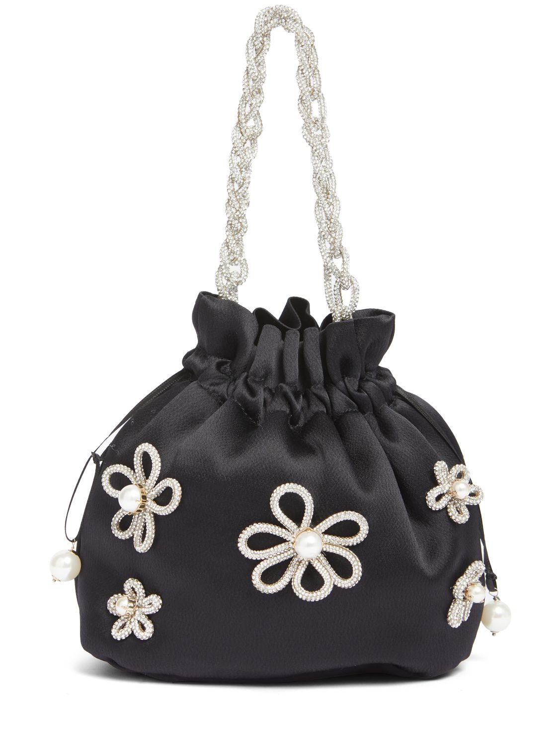 Selene Gaia Embellished Satin Bucket Bag – WOMEN > BAGS > SHOULDER BAGS