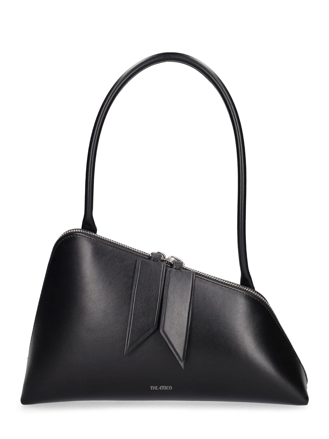 Attico Sunrise Leather Shoulder Bag In Black