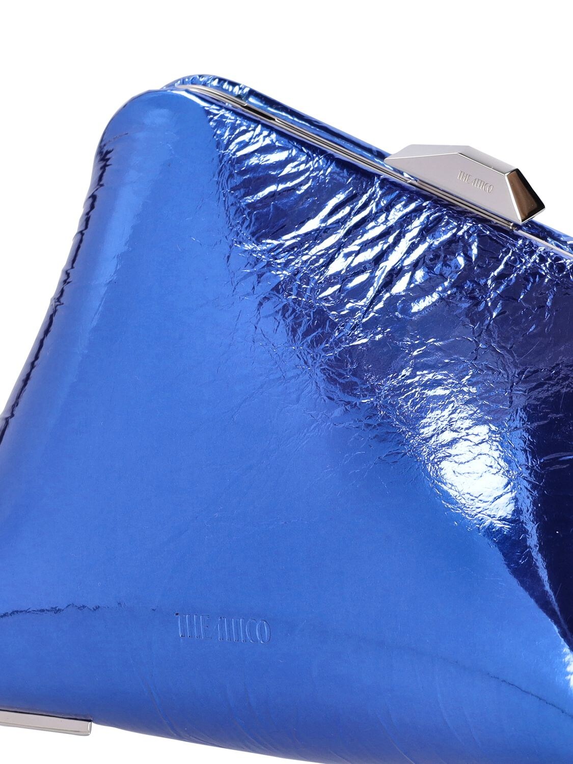 Shop Attico Midnight Laminated Leather Clutch In Capri Blue