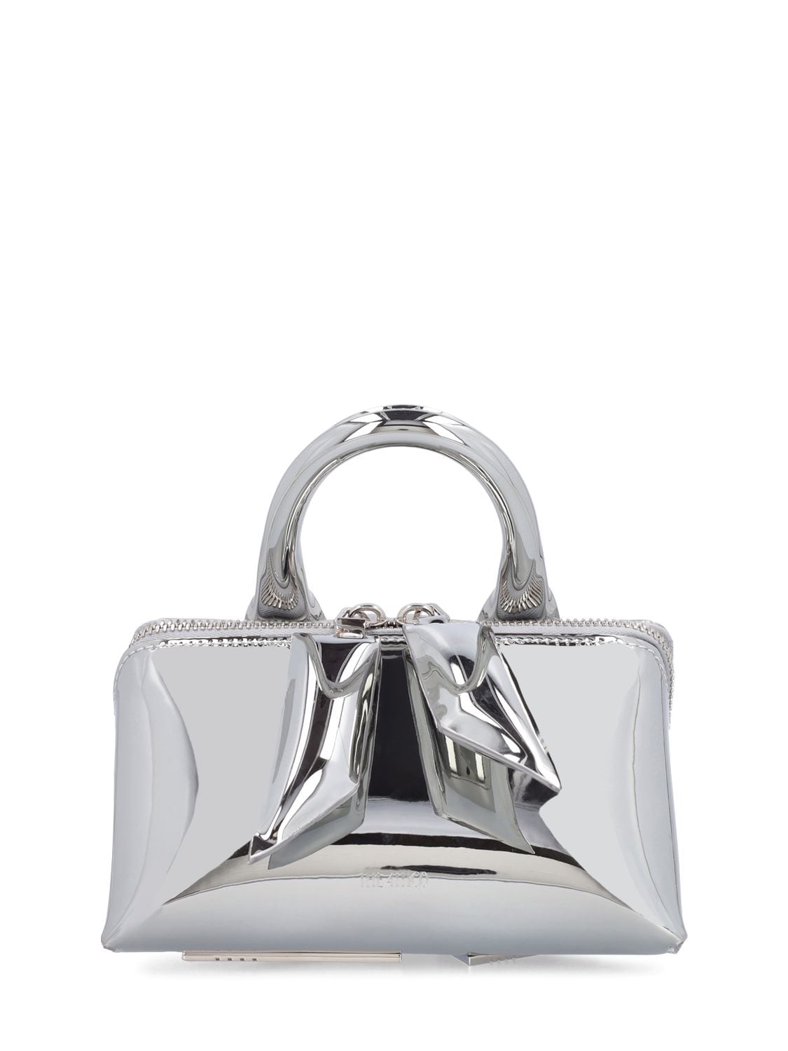 Shop Attico Small Friday Leather Top Handle Bag In Silver