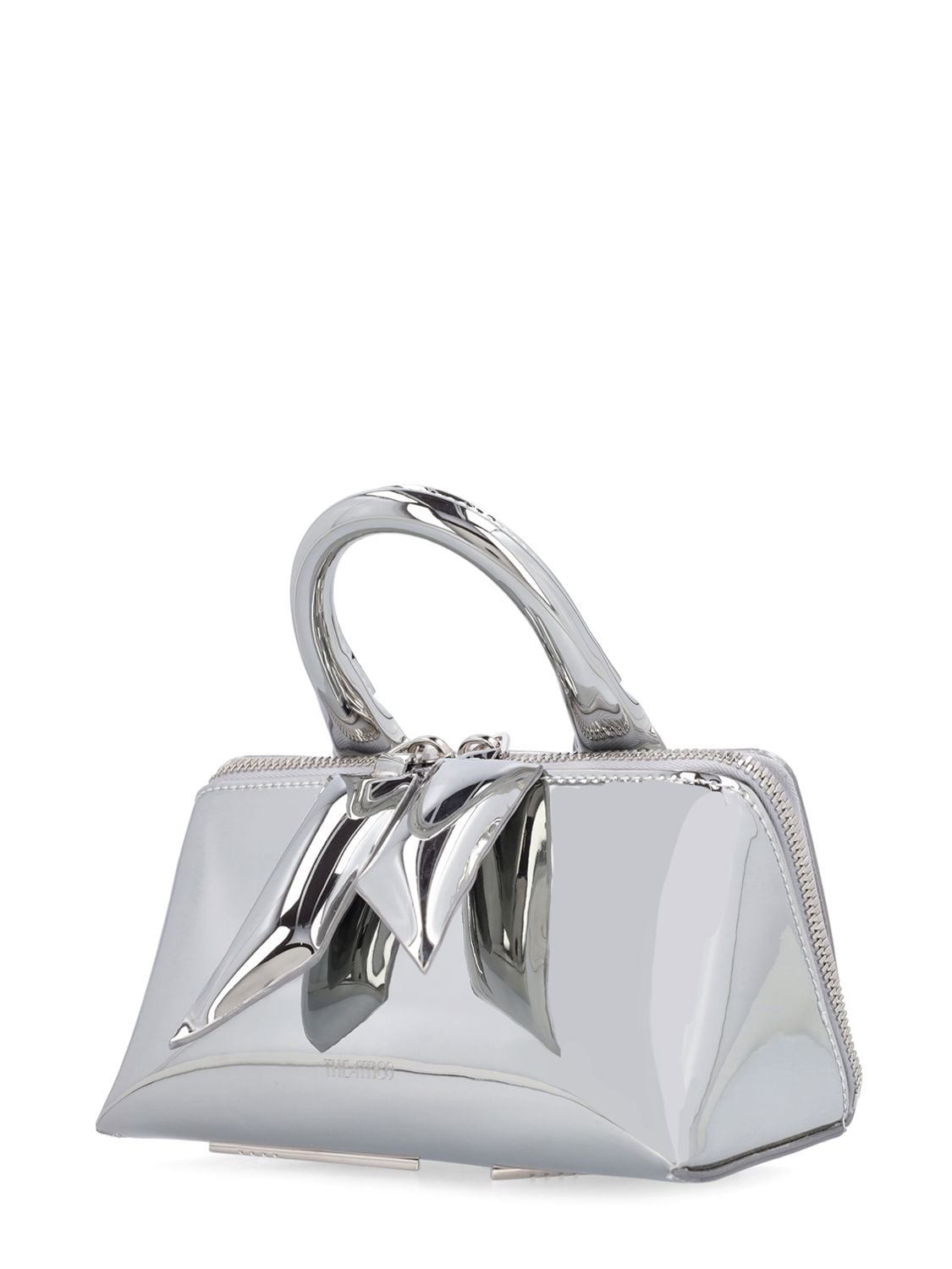Shop Attico Small Friday Leather Top Handle Bag In Silver