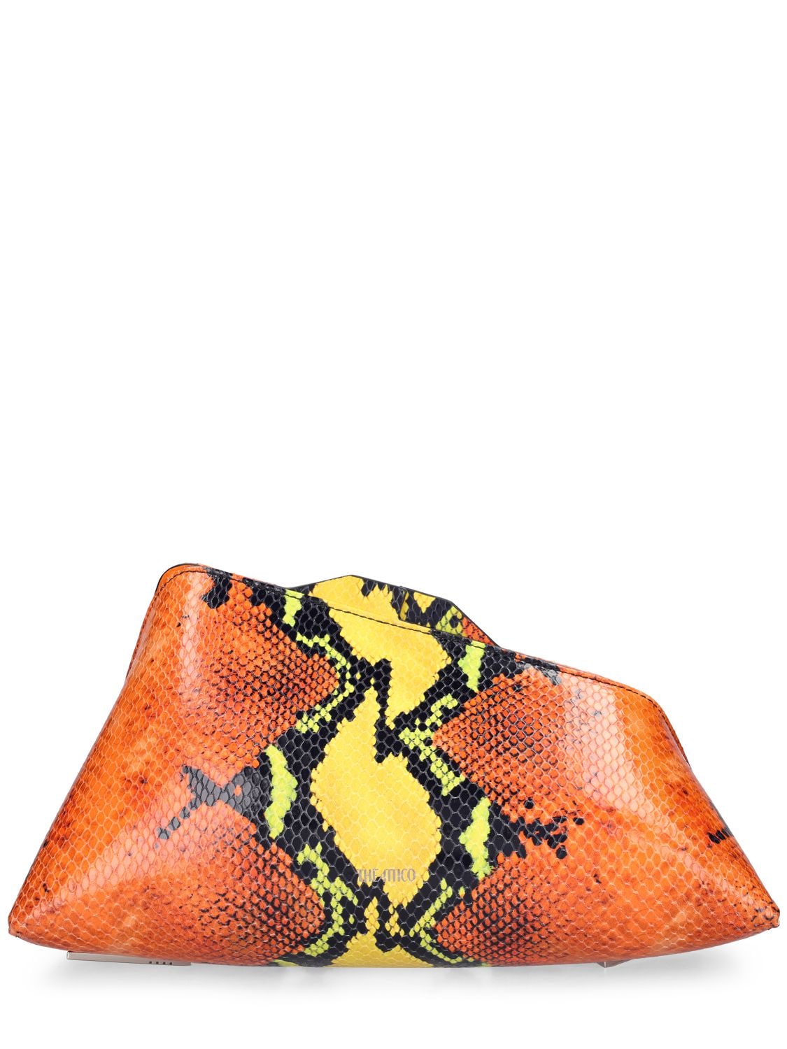 Attico 8:30 Pm Snake Printed Leather Clutch In Orange,yellow