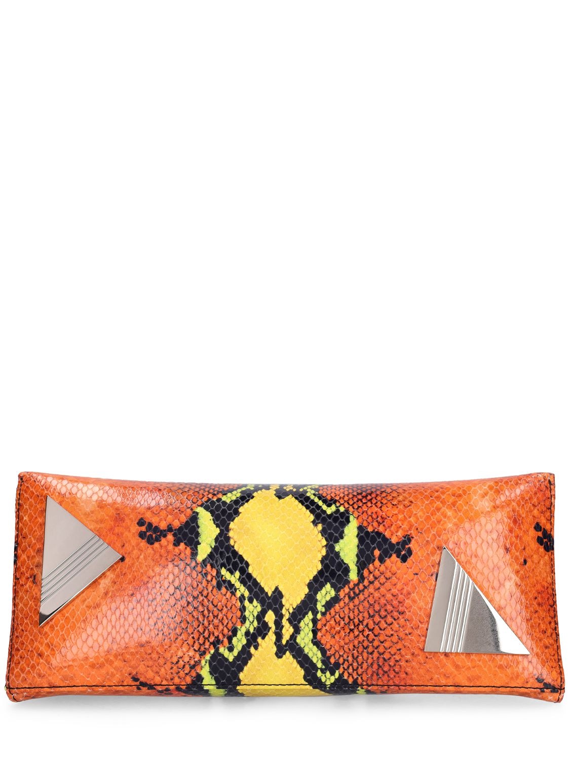 Shop Attico 8:30 Pm Snake Printed Leather Clutch In Orange,yellow