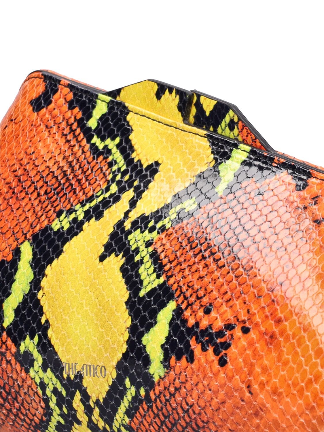 Shop Attico 8:30 Pm Snake Printed Leather Clutch In Orange,yellow