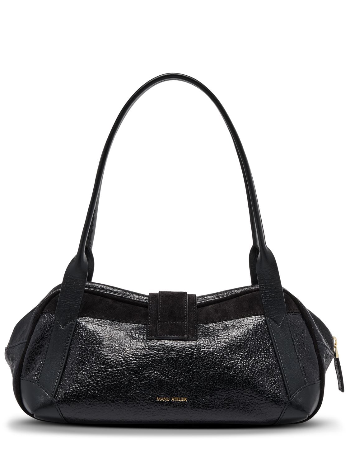 Shop Manu Atelier Caique Suede & Leather Shoulder Bag In Black