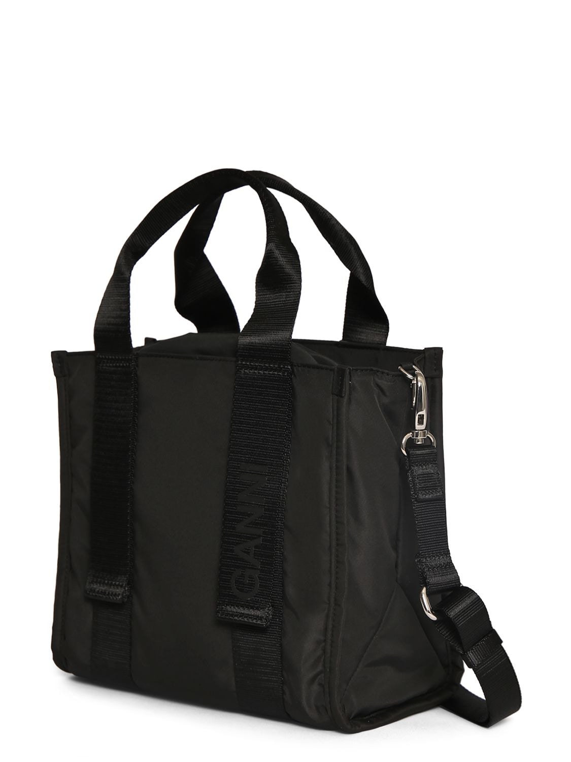 Shop Ganni Small Recycled Tech Tote Bag In Black