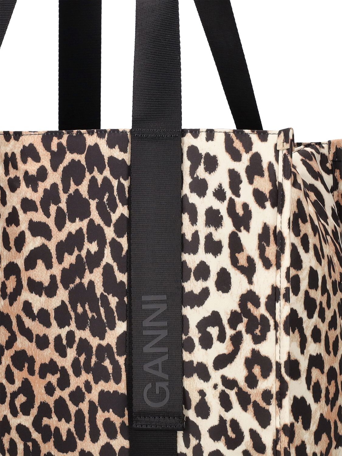 Ganni Medium Leopard Print Recycled Tech Tote | ModeSens