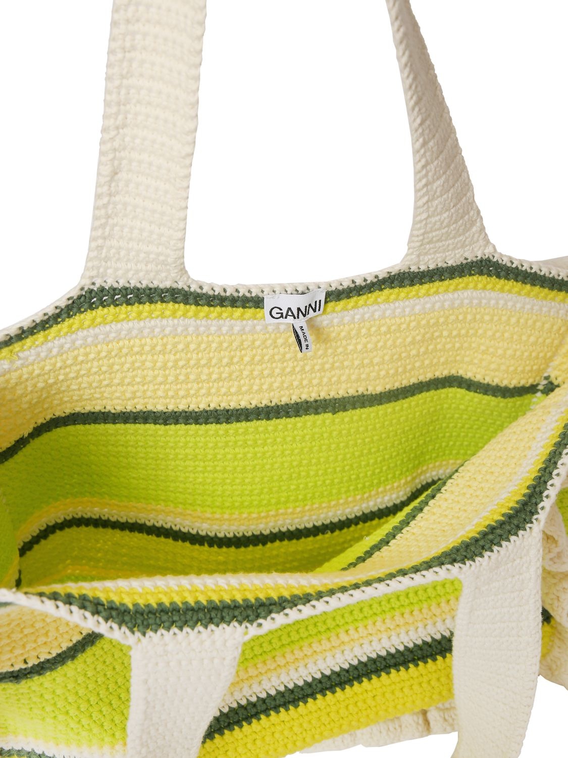 Ganni Cotton Crochet Frill Tote Bag In Tender Shoots