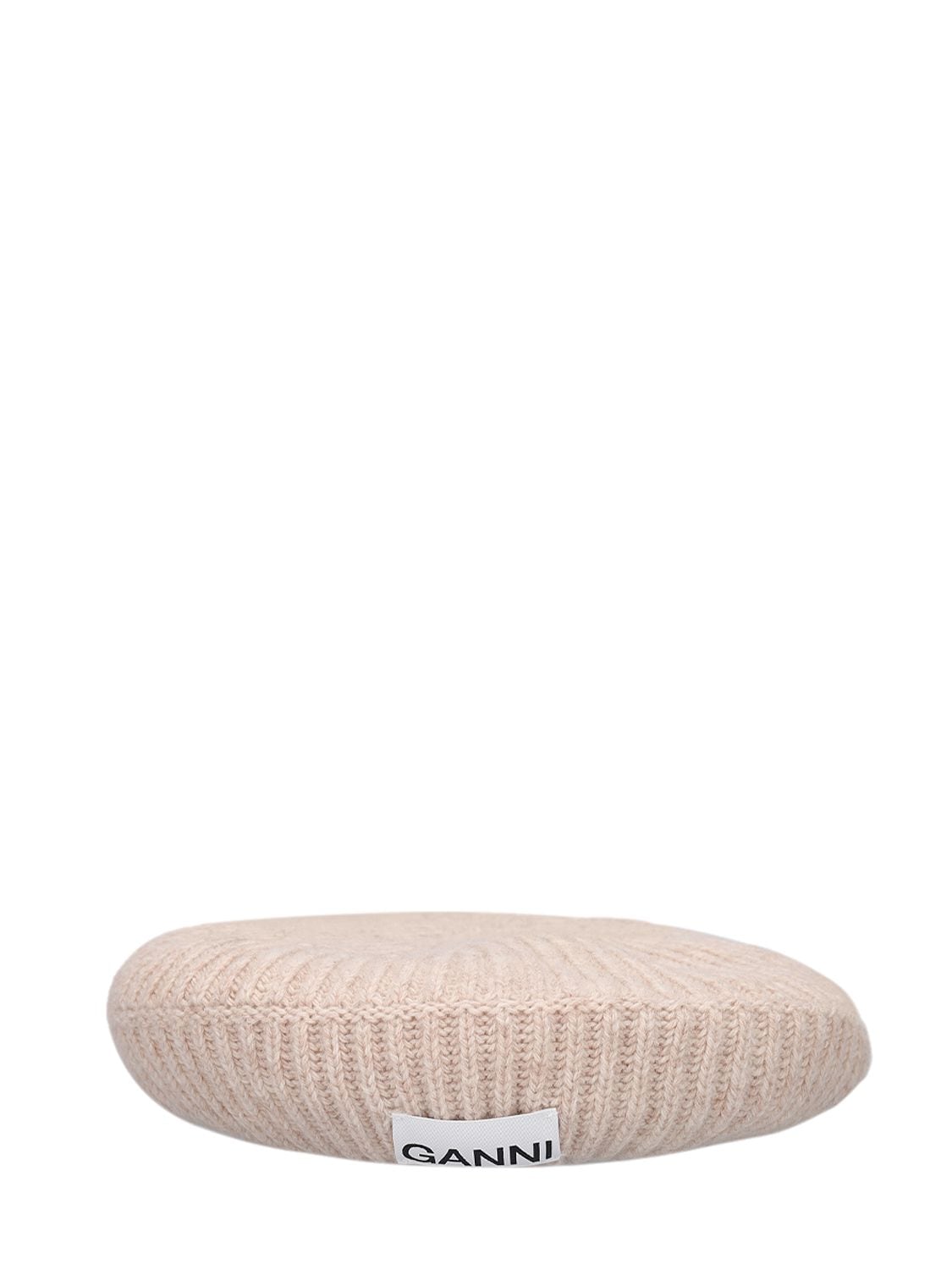 Ganni Structured Ribbed Wool Beret In Brazilian Sand
