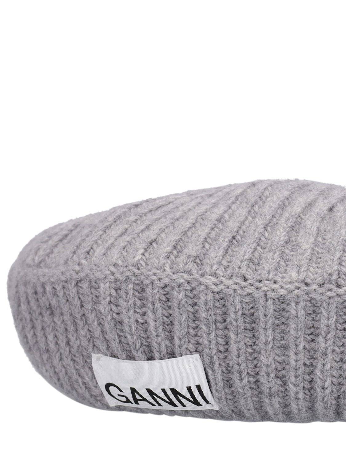 Shop Ganni Structured Ribbed Wool Beret In Melange