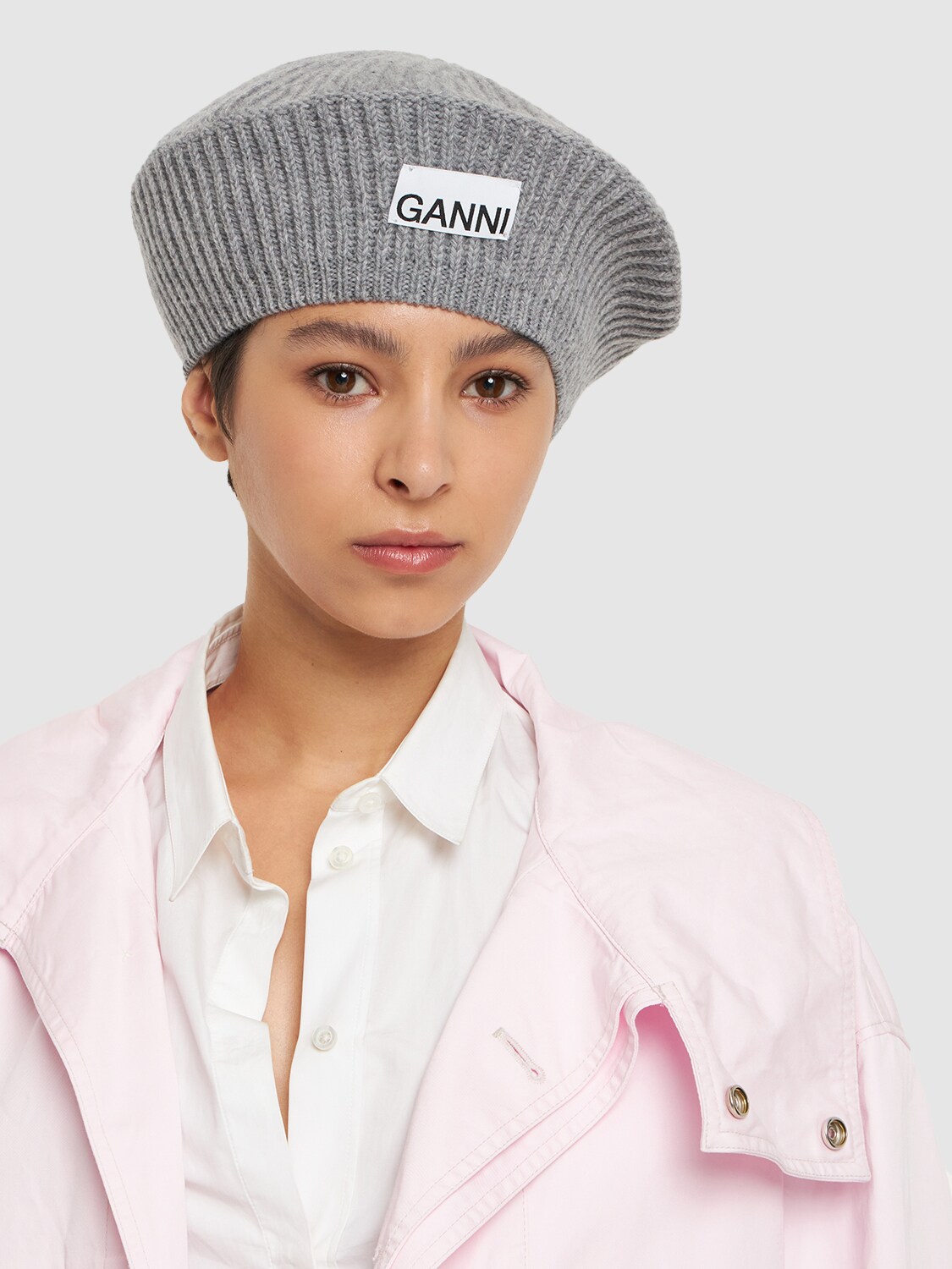 GANNI Structured Ribbed Wool Beret