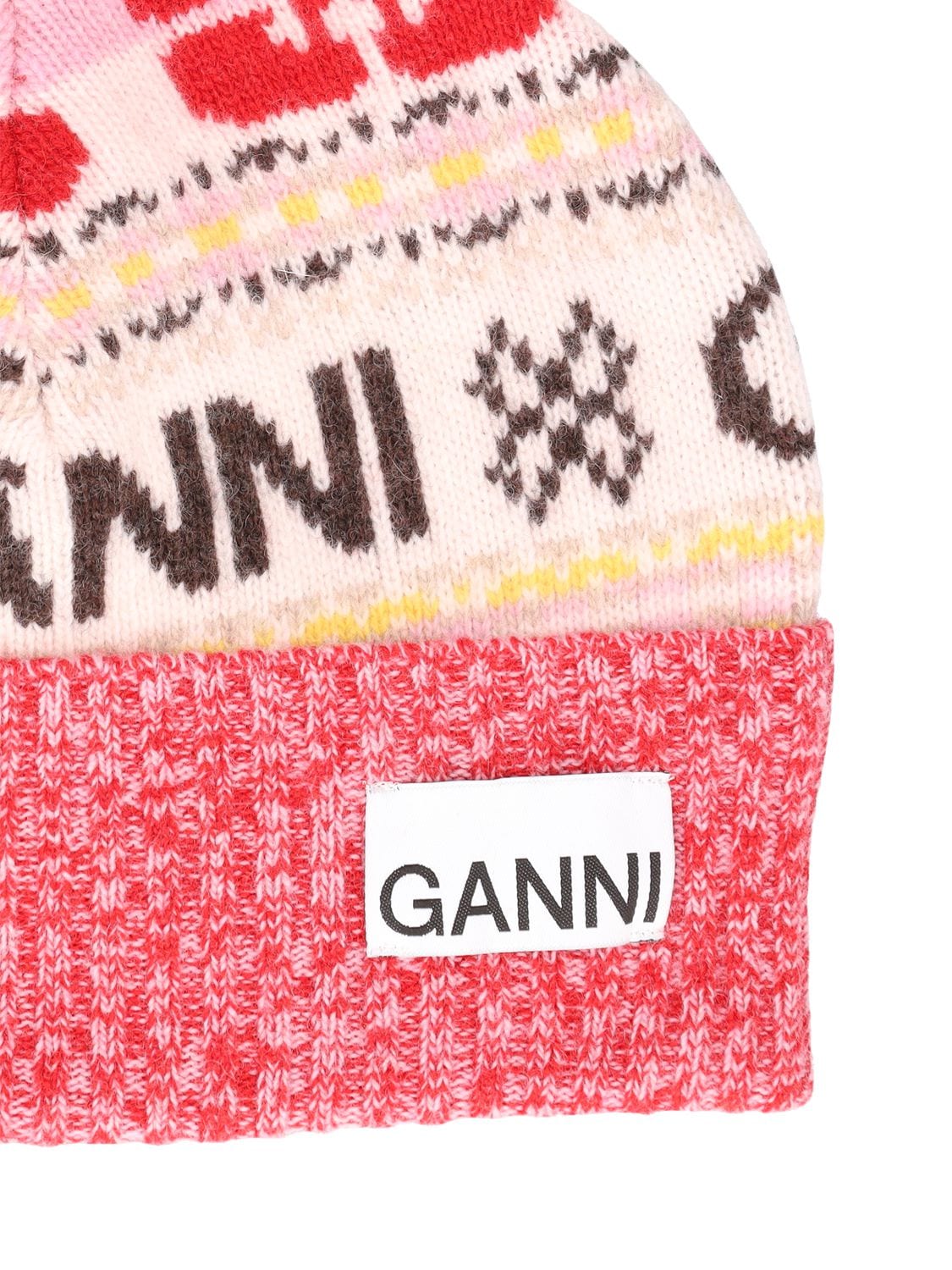 Shop Ganni Graphic Wool Beanie W/ Pompom In Multicolor