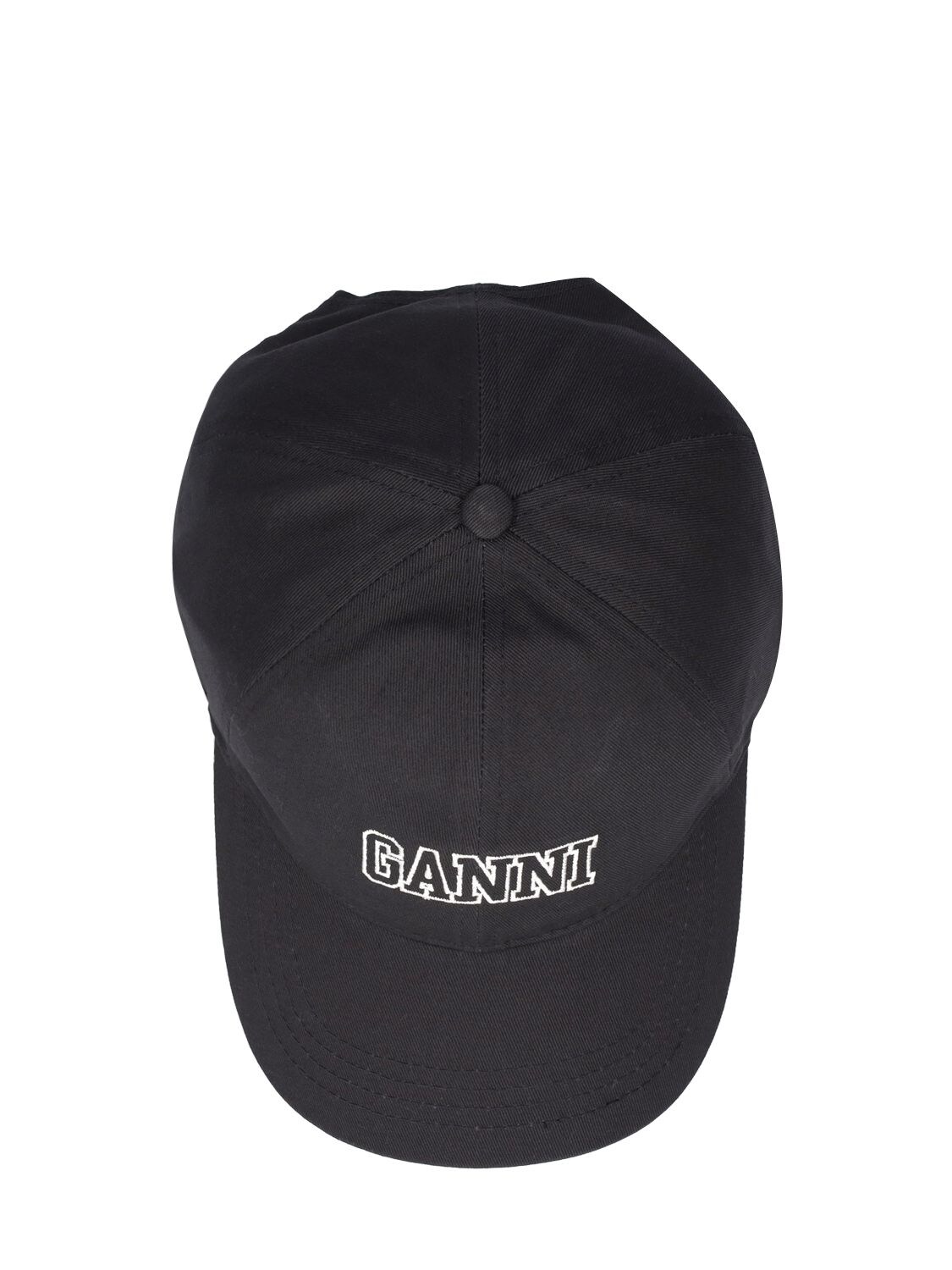 Shop Ganni Embroidered Logo Cotton Cap In Black