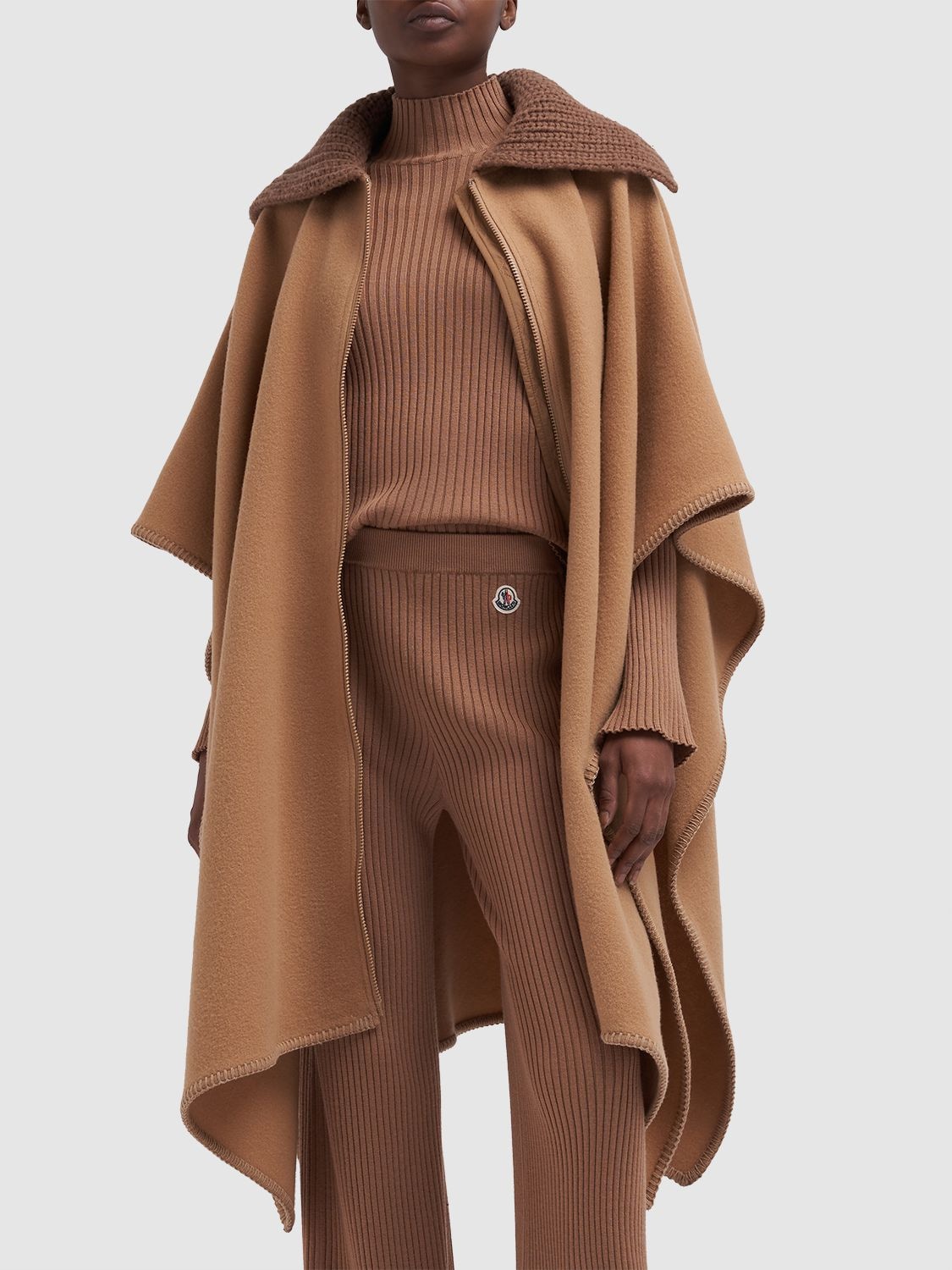 Shop Moncler Wool Cape In Sand