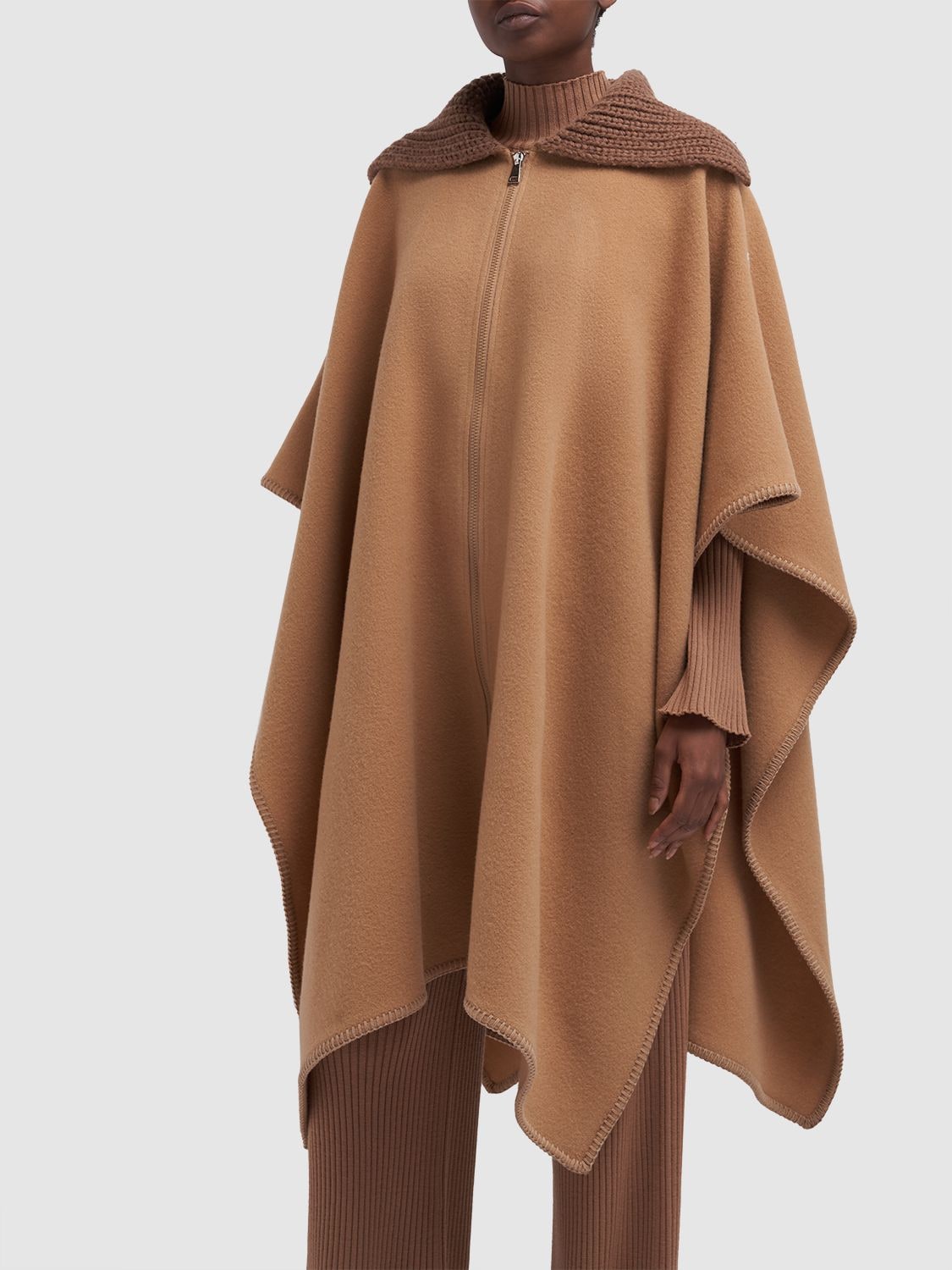 Shop Moncler Wool Cape In Sand