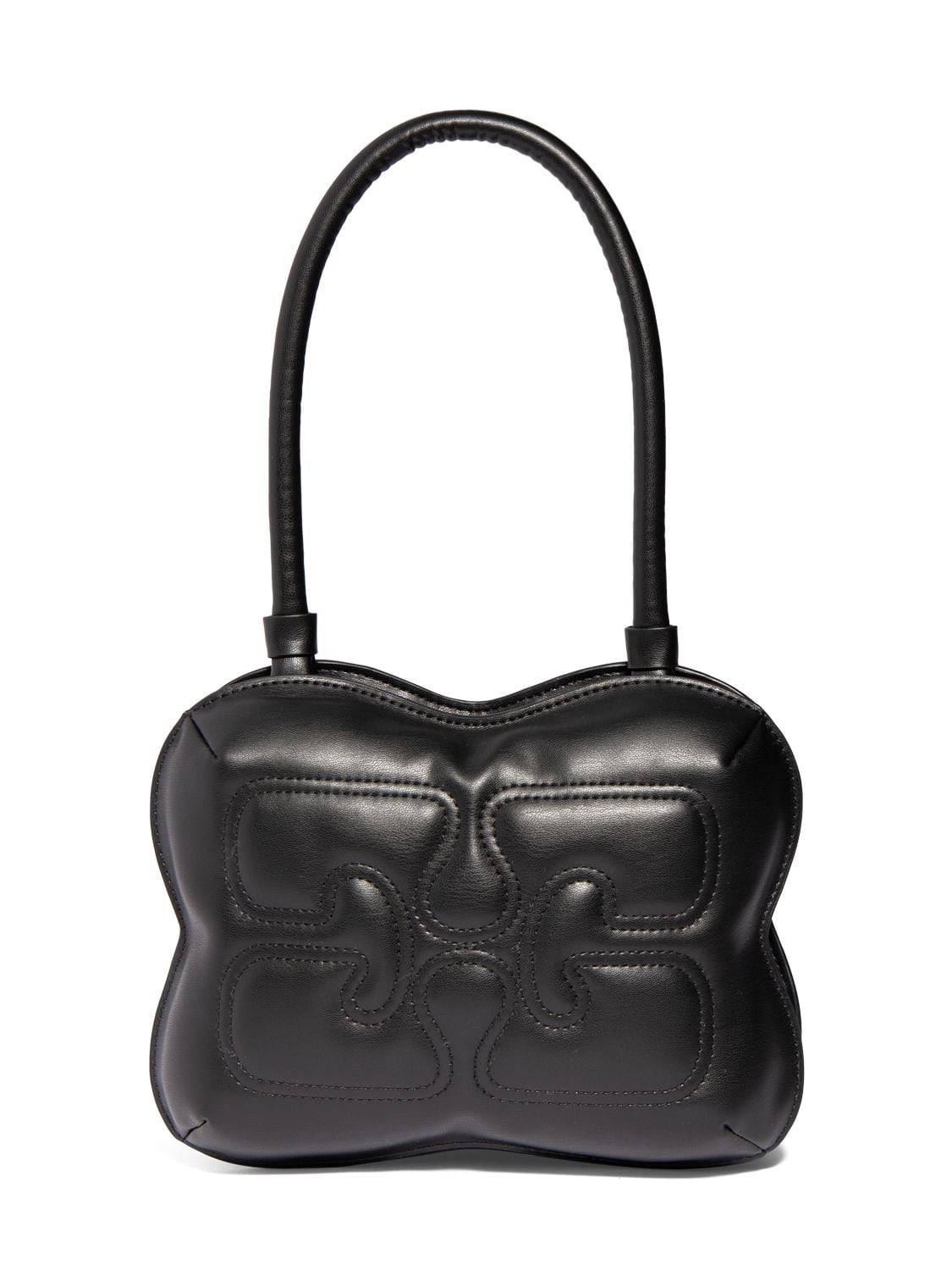 Ganni Butterfly Recycled Leather Shoulder Bag In Black