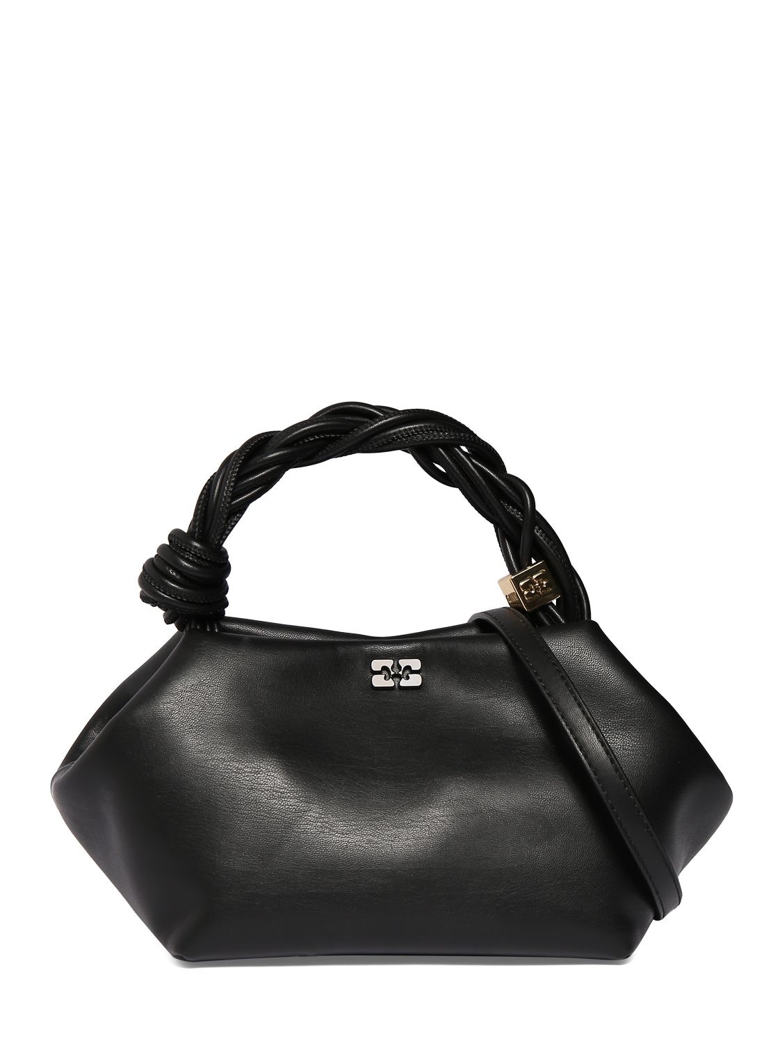 Ganni Small Bou Leather Top Handle Bag In Black