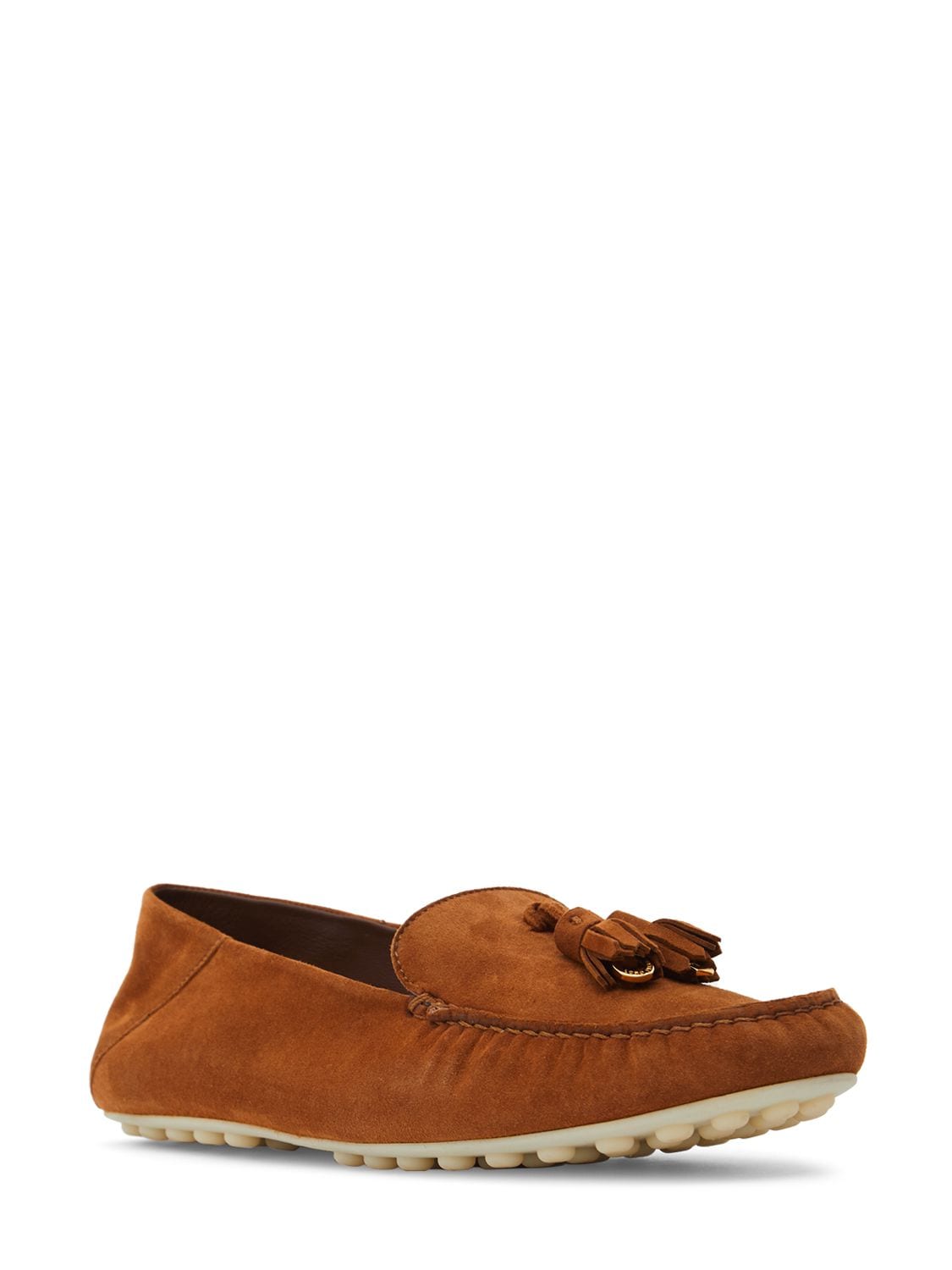 Shop Loro Piana Dot Sole Suede Loafers In Brown