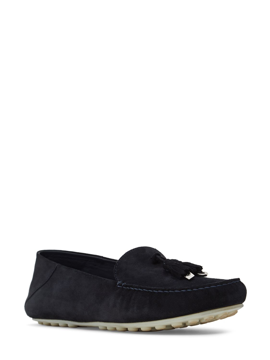 Shop Loro Piana Dot Sole Suede Loafers In Navy