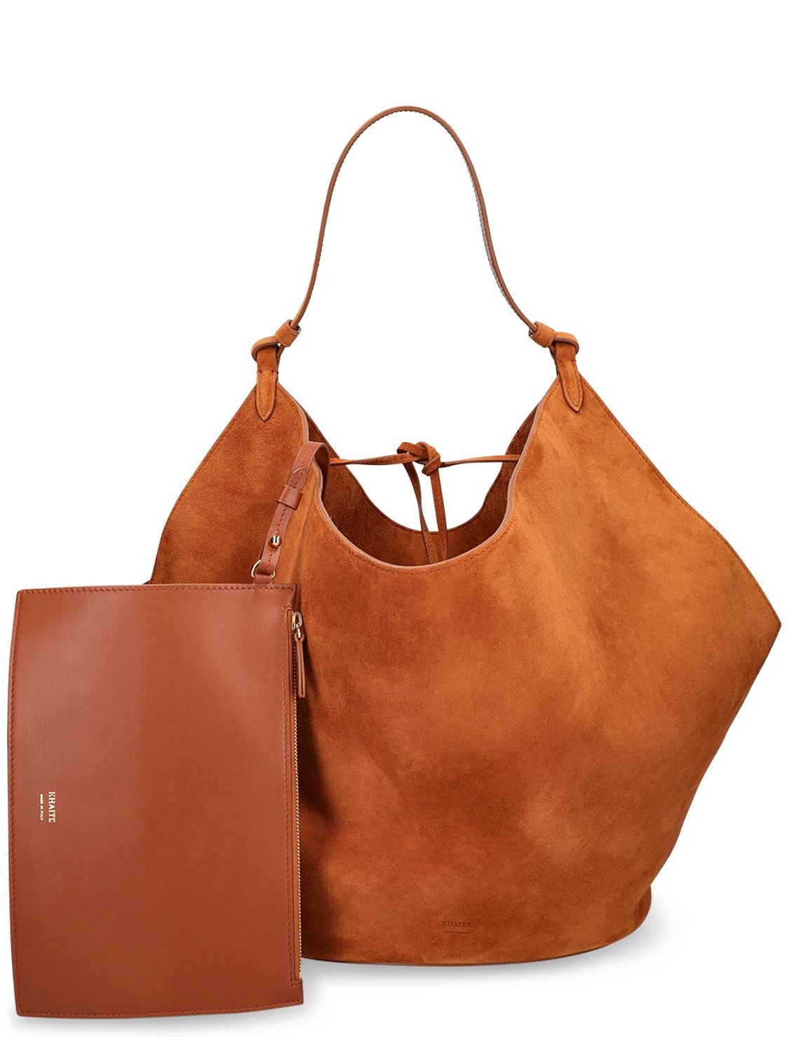 Shop Khaite Medium Lotus Leather Shoulder Bag In Caramel