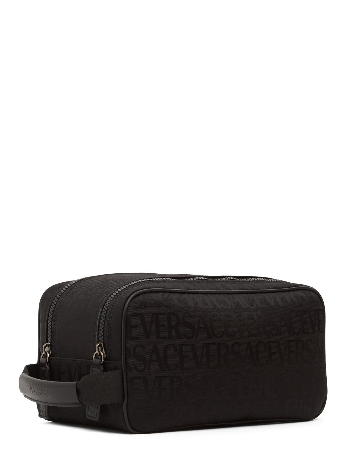 Shop Versace Logo Jacquard Nylon Toiletry Bag In Black