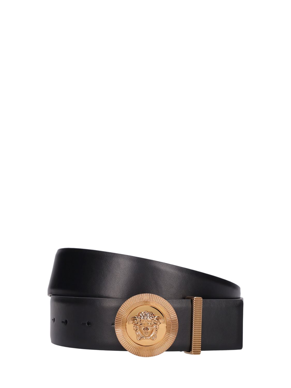 Versace 4cm Logo Leather Belt In Black