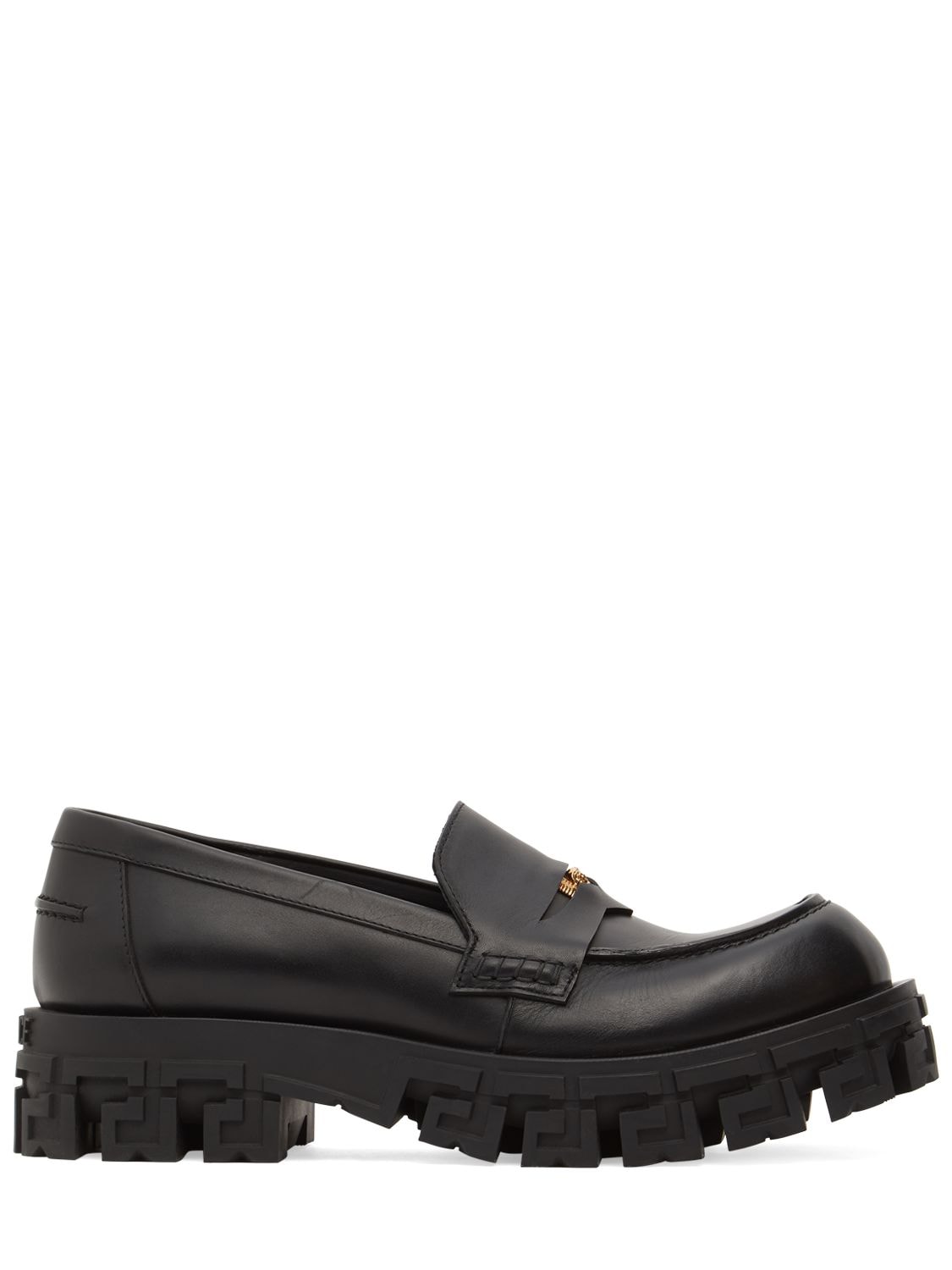 Versace Leather Loafers In Black