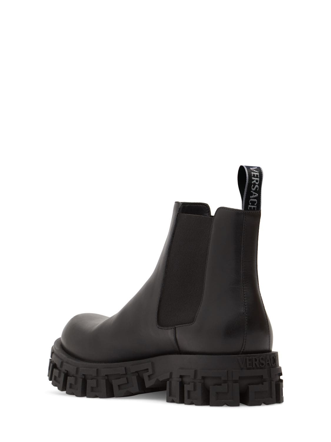 Shop Versace Leather Chelsea Booties In Black