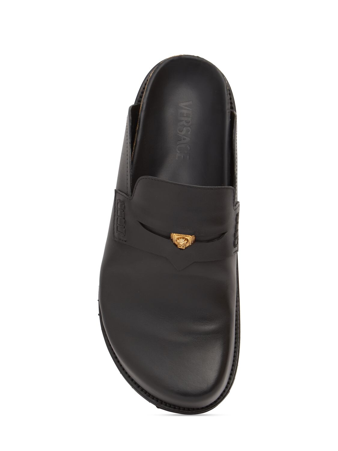Shop Versace Leather Mules In Black