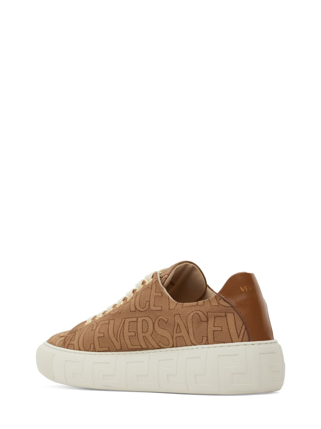 Shop Versace Fabric & Leather Sneakers In Beige,brown