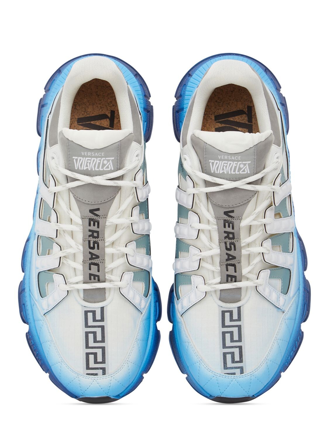 Shop Versace Fabric Sneakers In White,blue