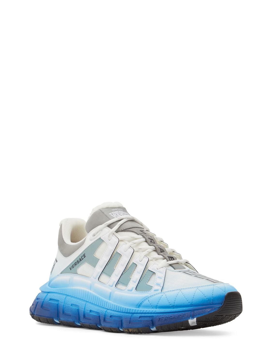 Shop Versace Fabric Sneakers In White,blue