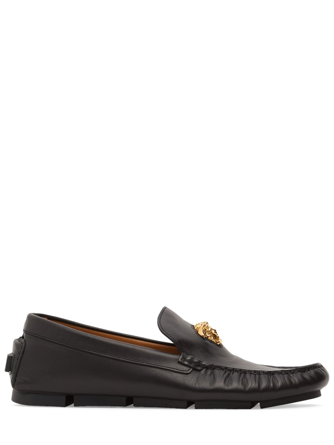 Versace Leather Loafers W/ Medusa Detail In Black