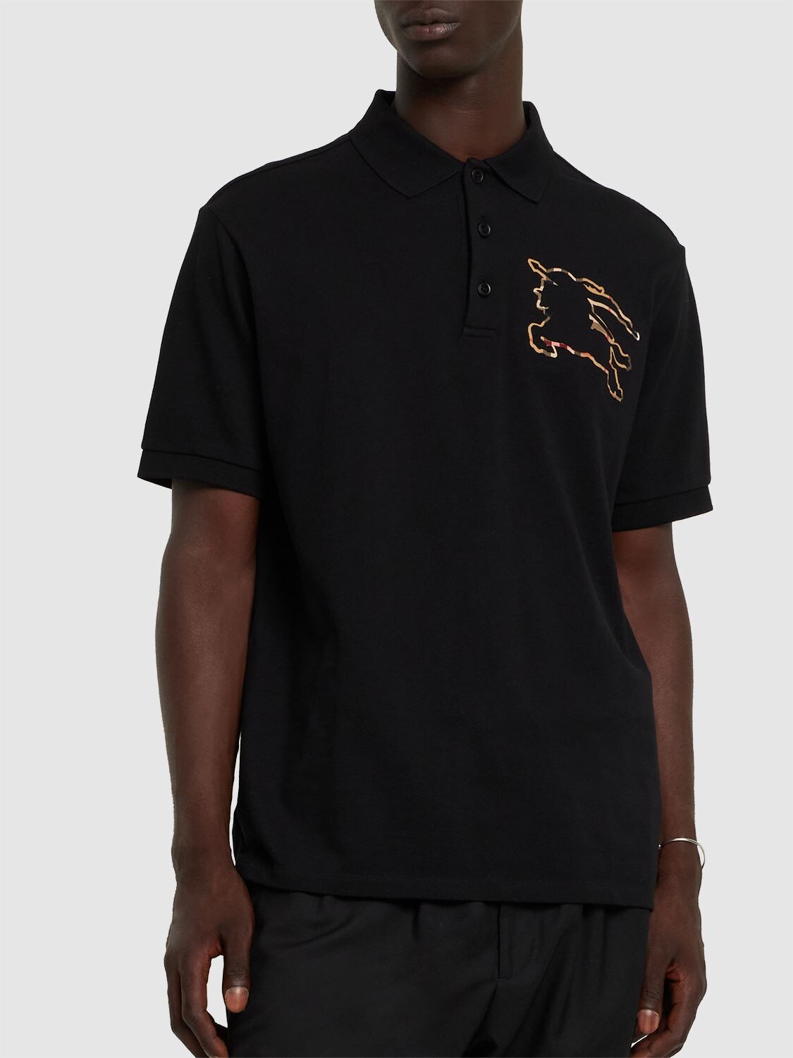 Shop Burberry Winslow Printed Logo Core Fit Polo In Black