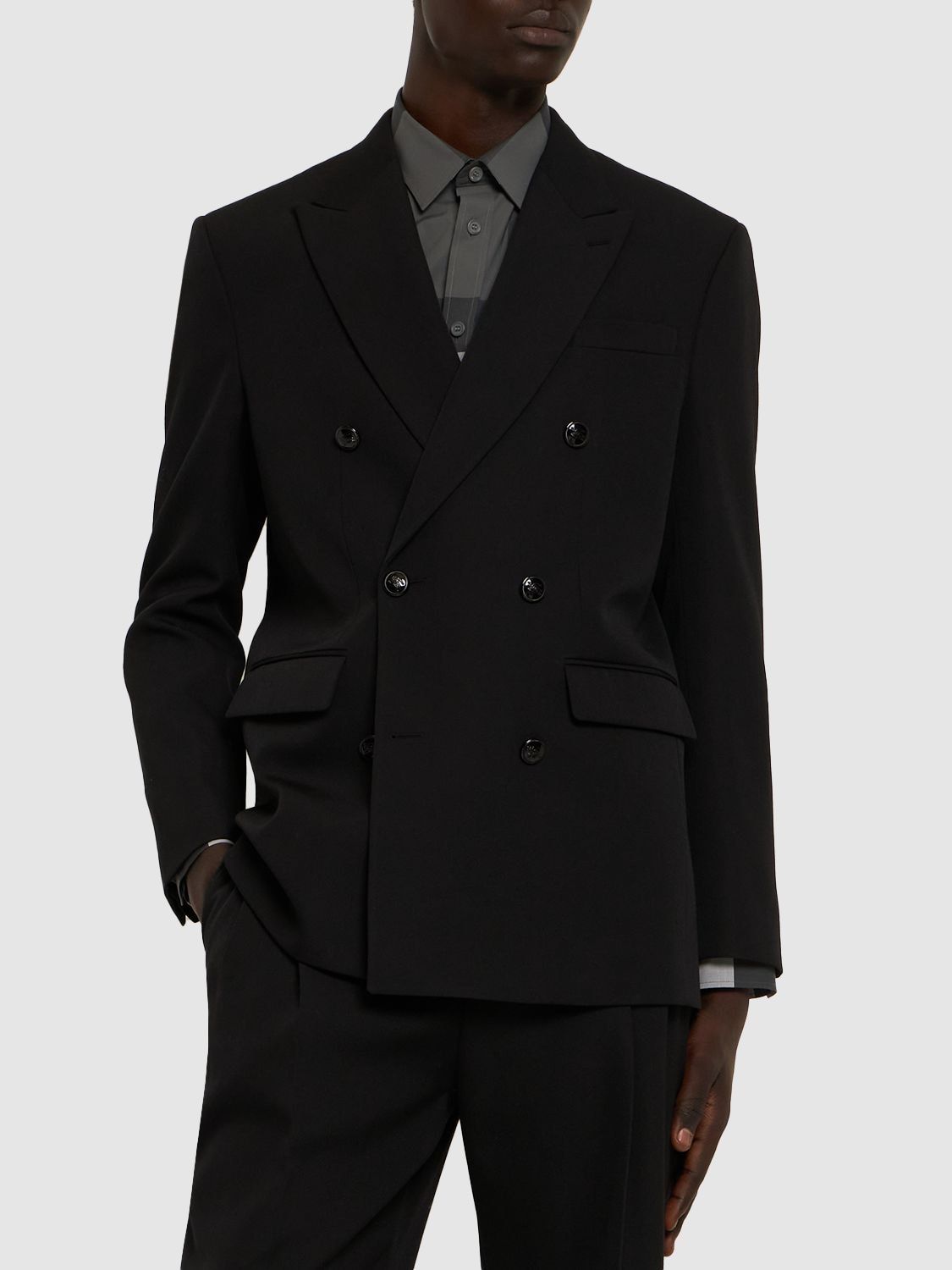 Shop Burberry Newman Double Breasted Wool Blazer In Black