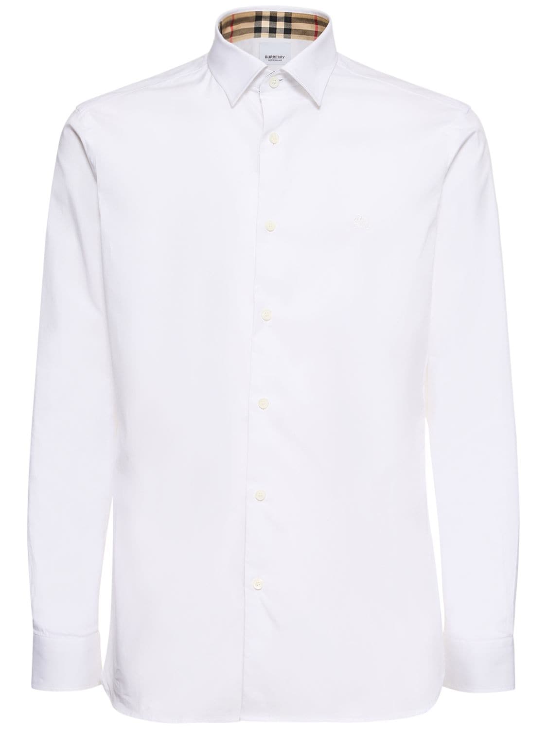 Shop Burberry Sherfield Cotton Shirt W/ Check Inserts In White