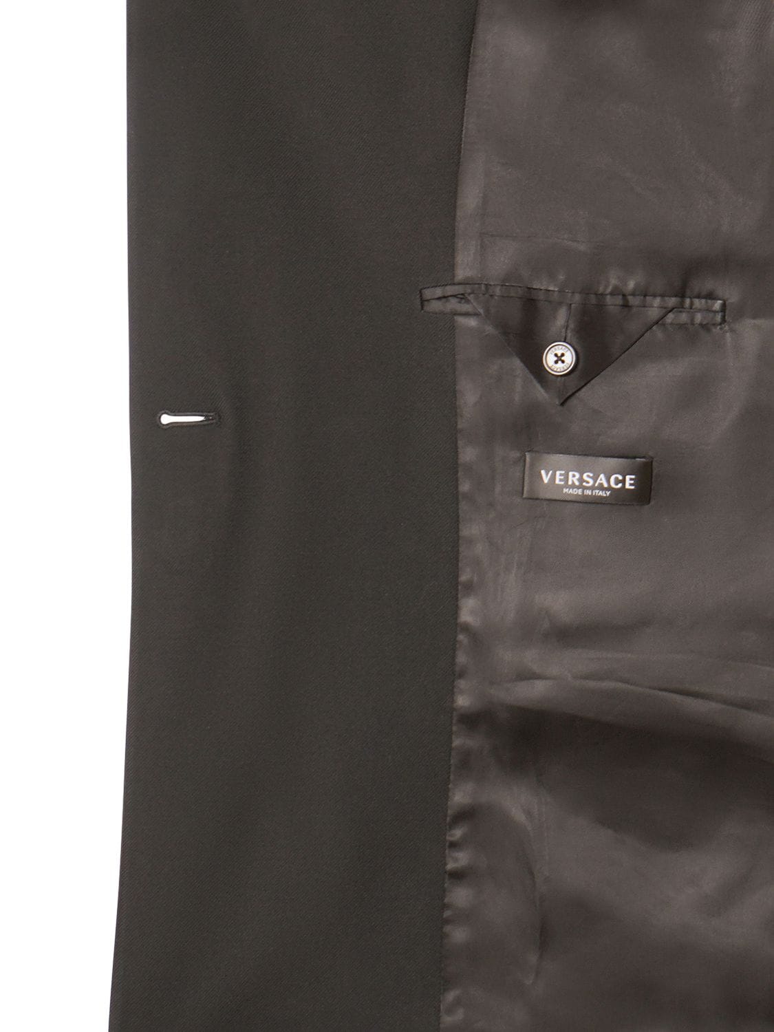 Shop Versace Formal Double Breasted Wool Jacket In Black