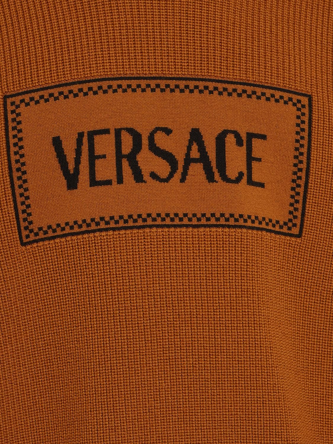 Shop Versace Wool Knit Sweater In Caramel