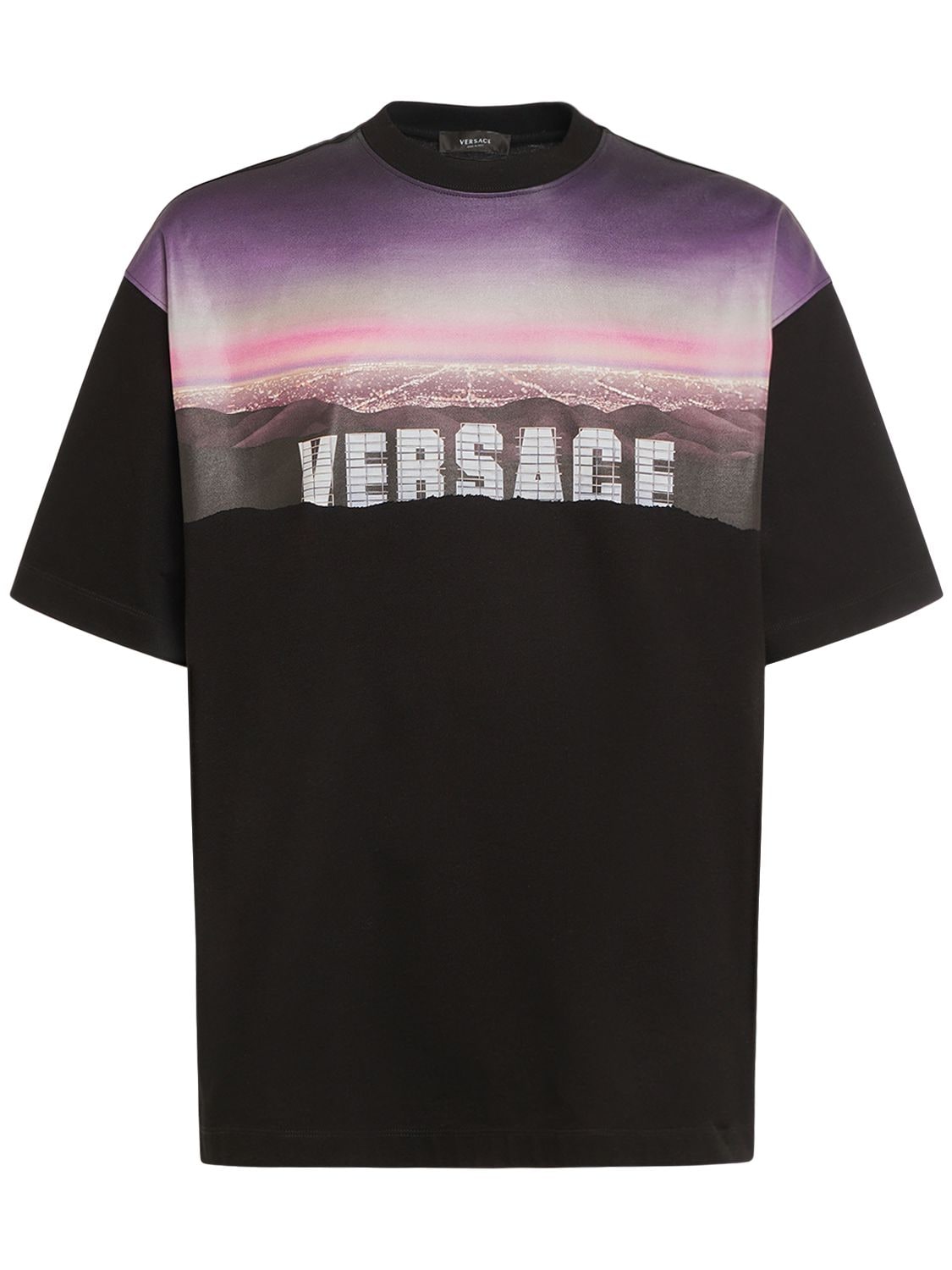 Shop Versace Hills Printed Cotton T-shirt In Black
