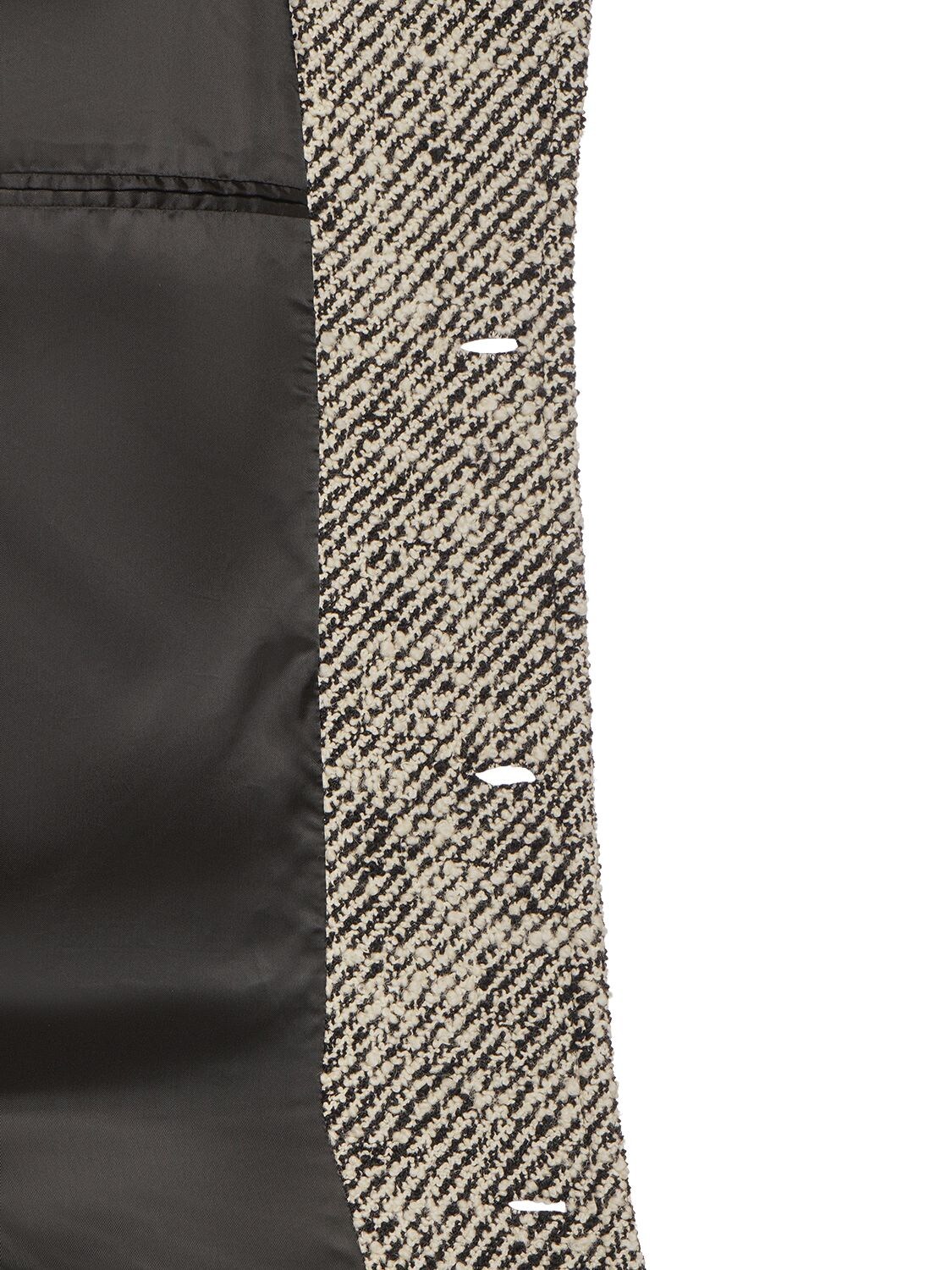 Shop Versace Diagonal Wool Long Coat In White,black