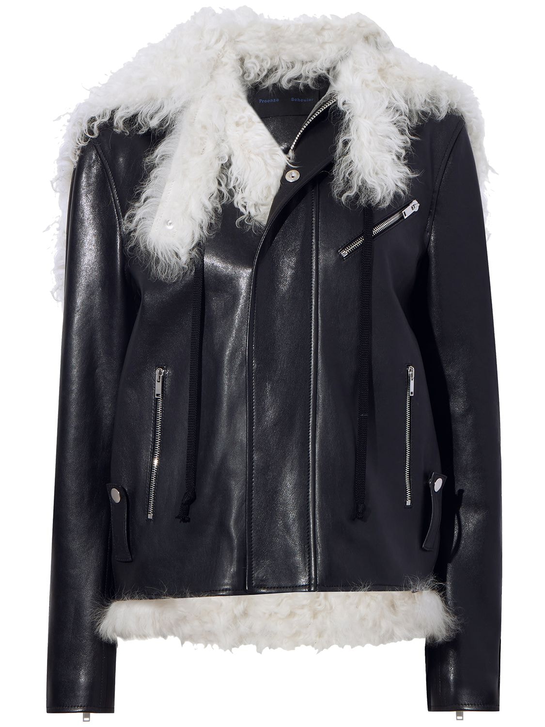 Proenza Schouler Leather Shearling Hooded Biker Jacket In Black